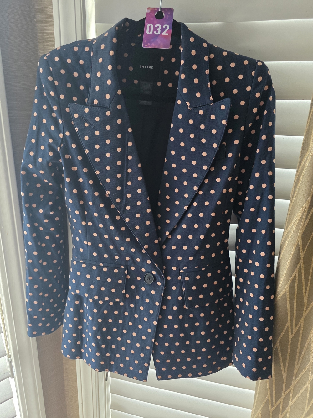 Smythe Navy Blazer with Pink Polka Dots